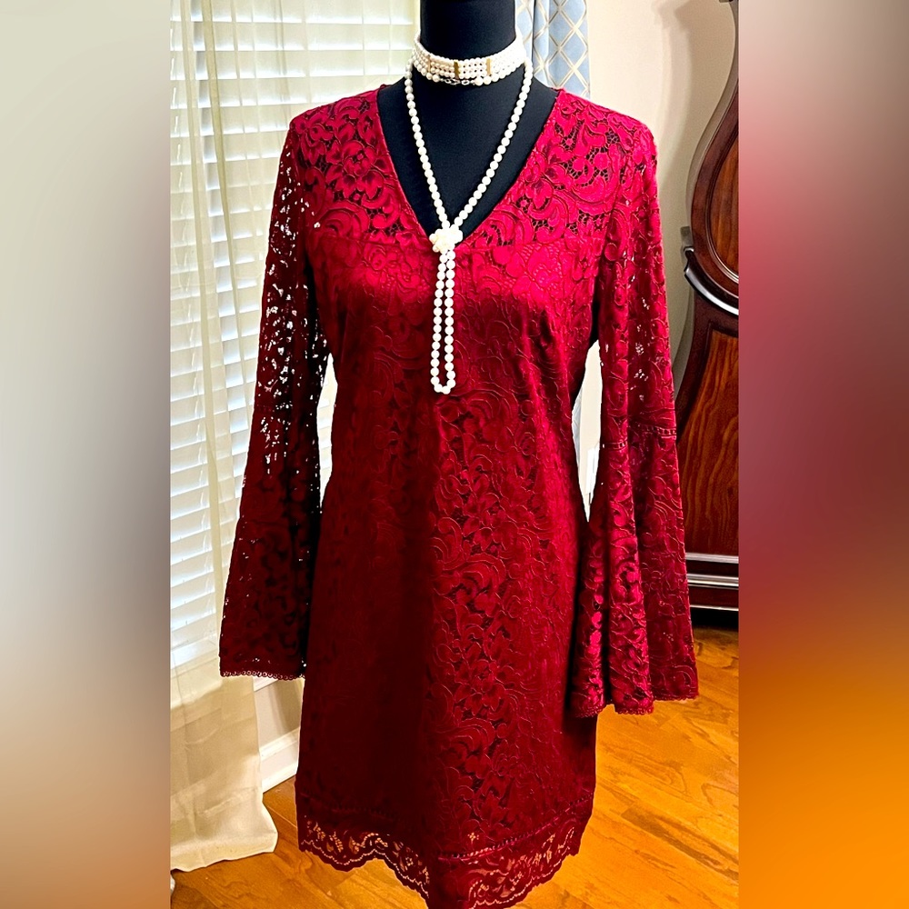 NEW & (Unworn) WHBM Drama Sleeve Lace Shift Dress - size 10